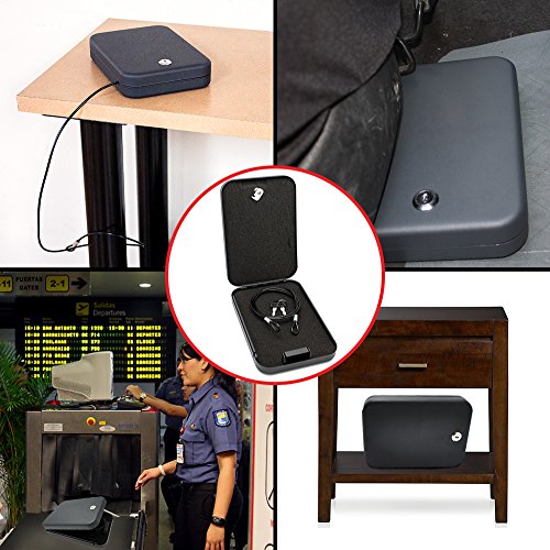 Gun Case Gero Tactical Hard Locking Steel Metal With Foam Padding And Security Cable For Pistols Handguns Cameras Electronics Knife Credit Cards And Accessories - Attach To Desks Nightstands Tables #TOP2