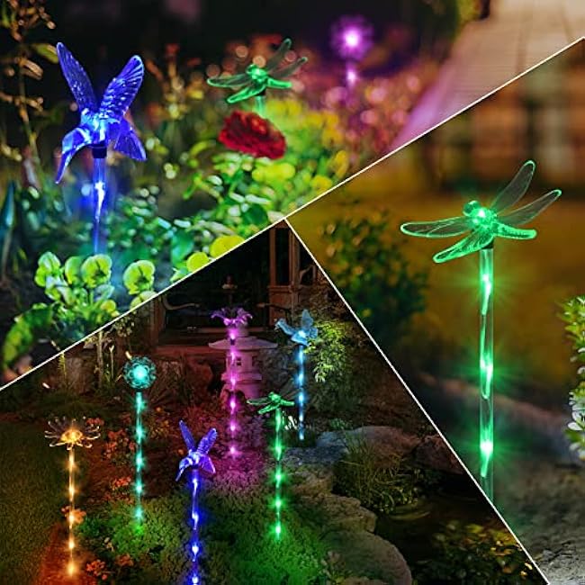 Set of 6 Arcylic Solar Lights for Outside, Solar Powered Garden Decorations, Outdoor Waterproof Pathway Lights for Yard, Patio Plant Pot, Flower Bed (8 Lighting Modes)