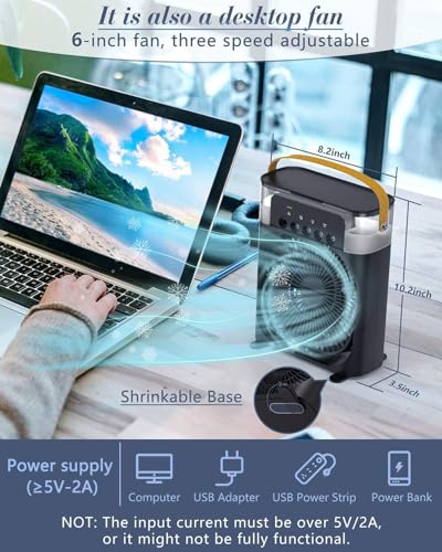 مكيف هواء بمروحة تبريد وترطيب كهربائي محمول للمنزل قابل للتعديل 3 سرعات مروحة بمنفذ USB وإضاءة ليد ليلية، من الاسامكو (أسود)