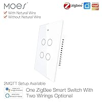 Vista 55 de MOES ZigBee Smart Touch Wall Light Switch,Requires Tuya ZigBee Hub,No Neutral Wire/N+L Wiring,No Capacitor,Smart Life Tuya 2/3 Way Remote Control