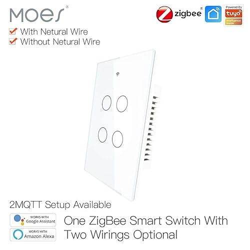 Miniatura 55 de MOES ZigBee Smart Touch Wall Light Switch,Requires Tuya ZigBee Hub,No Neutral Wire/N+L Wiring,No Capacitor,Smart Life Tuya 2/3 Way Remote Control