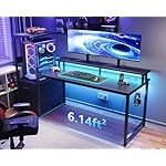 AODK 59 Inch Gaming Desk with USB Charging Ports & LED Light- Reversible Computer Desk with Storage Shelves & Monitor Stand, Modern Gamer Desk Table with Fabric Drawers & Side Hook, Carbon Fiber Black - Image 2