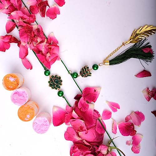 Image of SAUDEEP INDIA Bhaiya Bhabhi Handmade Rakhi | Lumba Rakhi for Bhabhi | Rakhi for Brother | Couple Rakhi Set | Rakhi Gift (Green, Pack of 1)