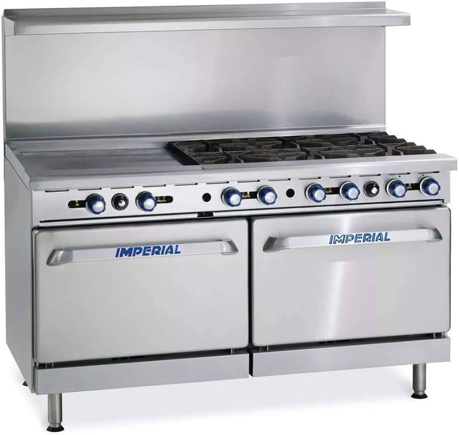 Imperial IR-6-G24 Gas Restaurant Range 60"W with (6) Open Burners, (1) 24" Griddle & (2) Standard Ovens (302,000 BTU)
