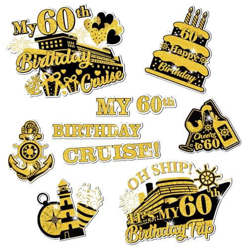Imanes decorativos crucero para cumpleaños 60 en negro y dorado