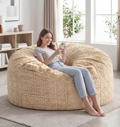 Image of 5FT Bean Bag Chair Oversized Bean Bags for Adults Large Bean Bag Beanbag Chair Washable Cover Bean Bags Giant Memory Foam Bean Bag Chairs for Adults Pocket for Bedrooms Living Room(Khaki)