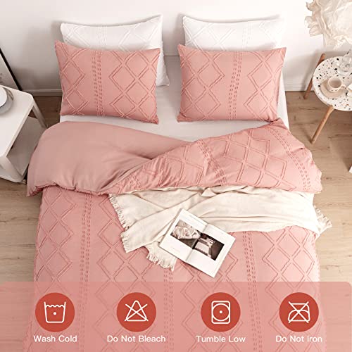 Warmdern Tufted Duvet Cover Set King Size, Pink Boho Bedding Duvet Cover Set Geometric Textured, Soft Washed Microfiber Duvet Cover With Zipper Closure(Pink, King, 90X104 Inches) #TOP4