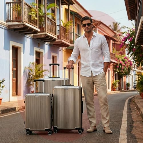 Image of Vertica Hard PC Luggage, Set of 3, Cabin, Medium and Large Size, 100% Polycarbonate, Lightweight, Silent Wheels, Anti-Theft with Aluminium Frame, and TSA Approved Locks, Granite Haze