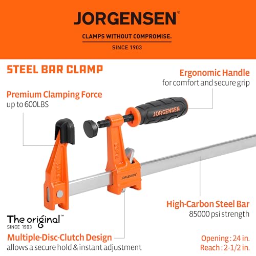 Image of Jorgensen 24 inch Medium-Duty Steel Bar Clamp Set, 600 lbs Load Limit, 2-Pack