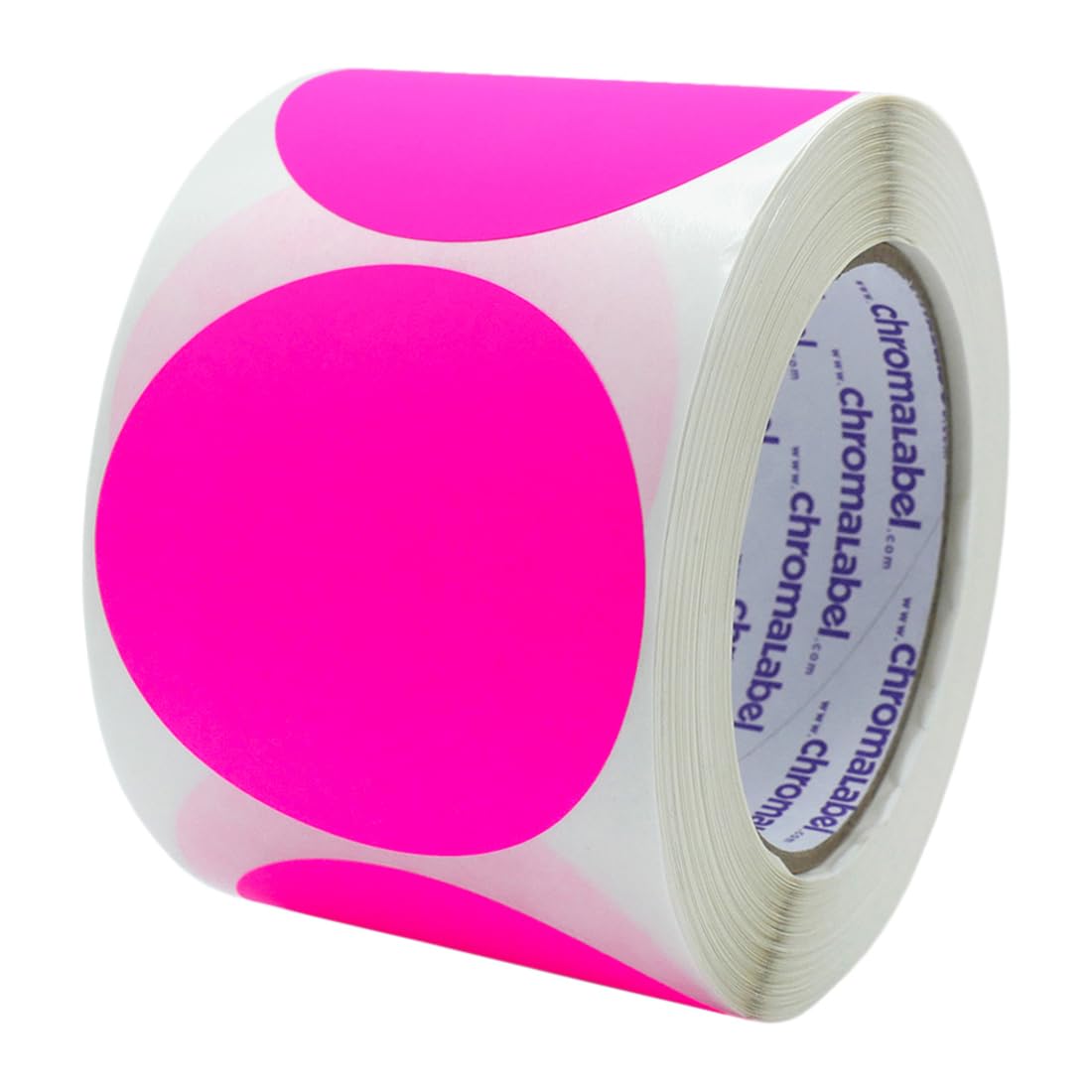 ChromaLabel 3 Inch Circle Sticker Labels, Small Removable Stickers, 500 Color Coding Dot Stickers per Roll, Fluorescent Pink