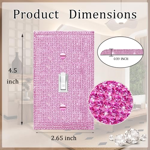 Image of 2 Pcs Shiny Pink Rhinestones Single Toggle Light Switch Plate Decorative Cover Plate Light Switch Cover Rhinestones Switch Plate Decorative Wall Plate