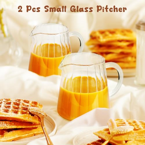 Loscarol 2 Pcs Creamer Pitcher, Elegant Wave Shaped Glass Milk Pitcher, for Coffee, Tea, Serving Milk Frothing Cup Creamer Jug for Kitchen, 8.5 oz