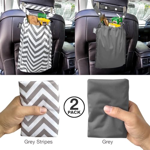 Image of 2 Pack Leakproof Car Trash Bags Detachable Waterproof Garbage Bags with Drawstring Hanging Organizer for Back Seat & Travel Grey