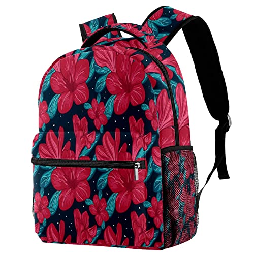 Sac à dos fleurs rouges avec porte-bouteille pour loisirs et campus