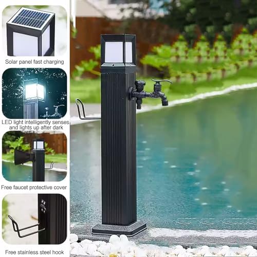 Outdoor Solar Charging Vertical Square Garden Water Column Faucet - Illuminated Freestanding Fountain for Landscape Decor, Winter-Resistant Watering Hydrant