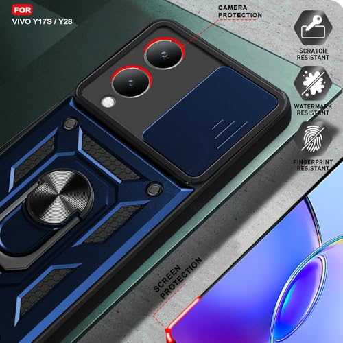 Image of AIBEX Back Cover for Vivo Y28 5G / Vivo Y17s 4G | D10 Tough Armor Case | Sliding Camera Shield | 360 Protection | Kickstand Ring Holder | Military-Grade Shockproof Bumper Case