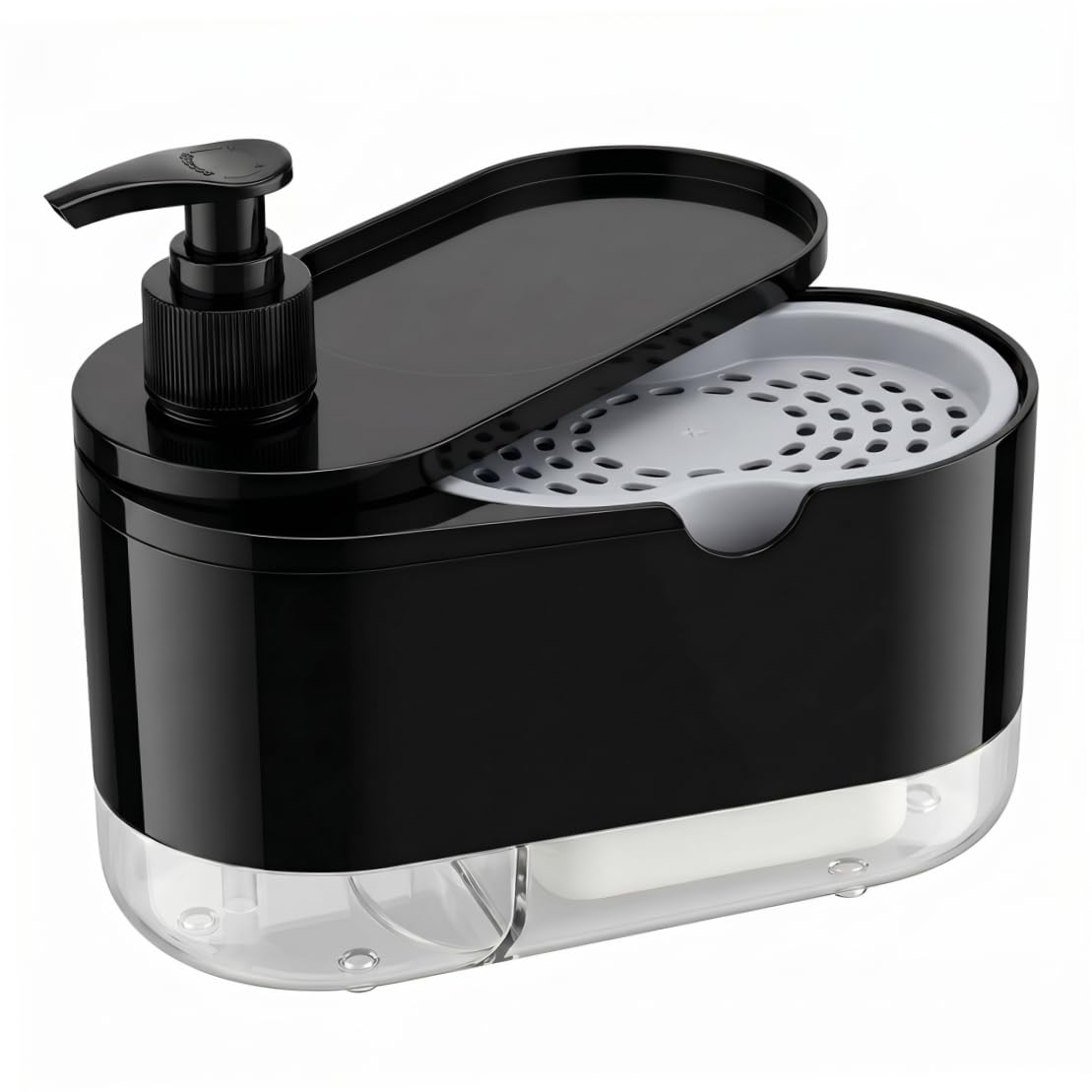 Xoeryoy Dish Soap Dispenser with Sponge Holder, 2-In1 Kitchen Soap Dispenser Set for Cleaning & Storage, 7x4in, Black