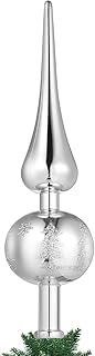 Veemoon Christmas Tree Topper Xmas Tree Finials Glass Spherical Unique Christmas Topper Ornaments Holiday Indoor Home Party Decoration Silver
