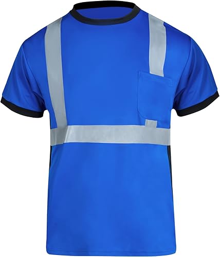 Miniatura 1 de BLKNIGHTS High Visibility Reflective Safety Shirt for Men ANSI Class 2 Construction Work Blue Short Sleeves Shirt
