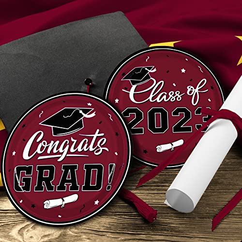 Gatherfun Graduation Party Supplies 2023 Graduation Party Dinnerware Maroon Disposable Paper Plates For Congrats Grad Party Decorations, Serve 80 #TOP3