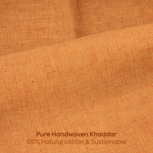 Image of Unstitched Cotton Fabric for Men and Women - Light Weight Trending Self Pattern Khadi Cotton Fabric Material (2.5 Meter, Light Orange)