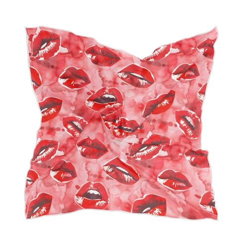 Women's Square Silk Hair Scarves and Wraps Headscarf Watercolor Red Lips Head Neck Scarf Bandana 24inch