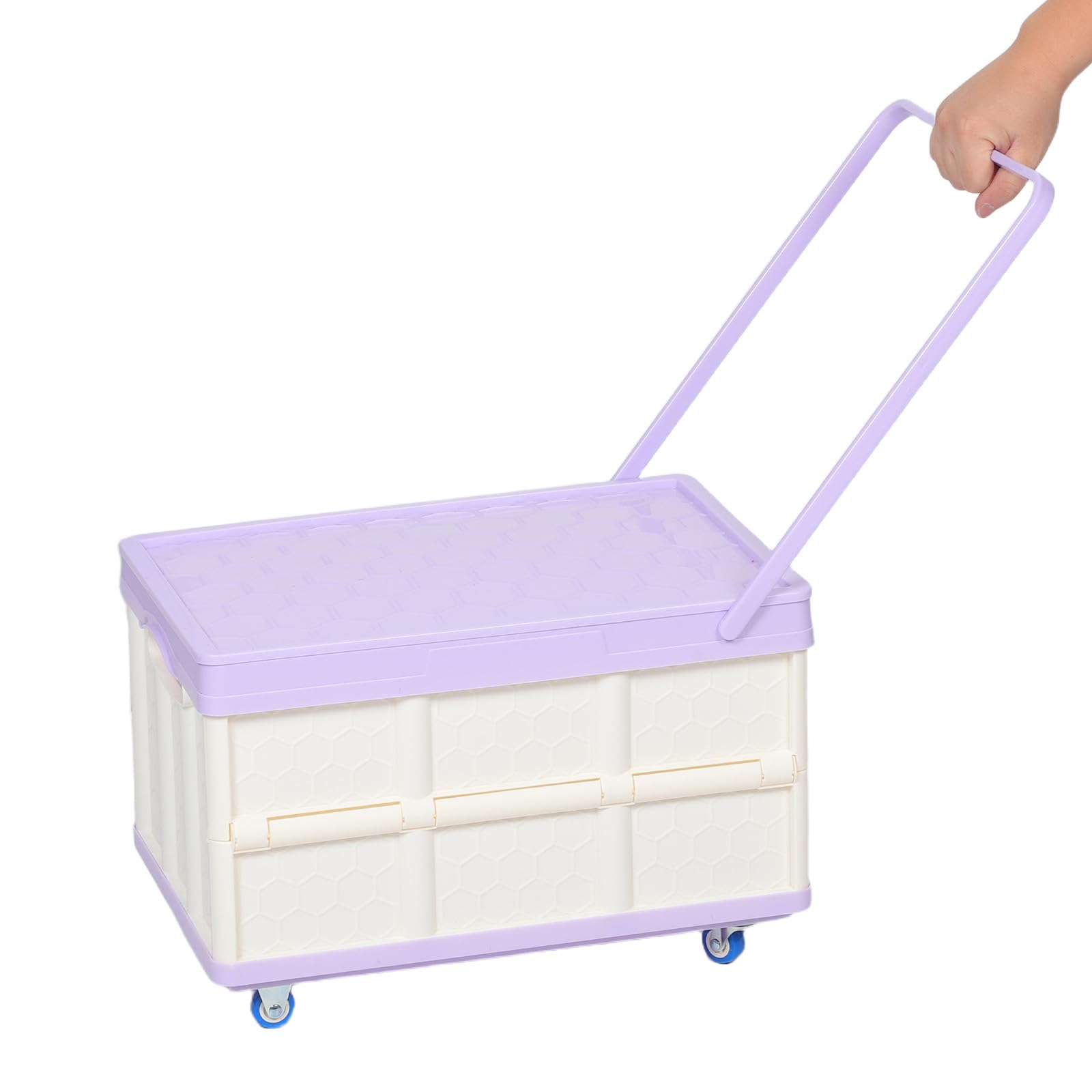 Caja de plástico Plegable con Ruedas - Carrito rodante para Almacenamiento Exterior, Carrito de Compras con Ruedas, Organizador de Maletero de plástico para SUV, Escuela, Oficina