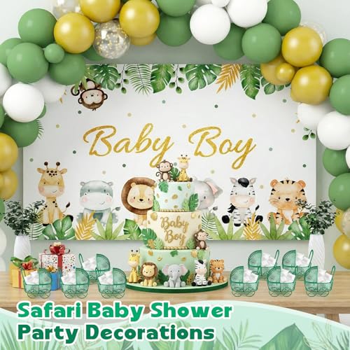 Image of Threehoney 12 Pcs Baby Shower Mini Carriage Decoration Safari Green Metal Wired Fillable Candy Stroller Baby Shower Table Centerpiece for Guest Gender Reveal Wedding Party Favor Gift