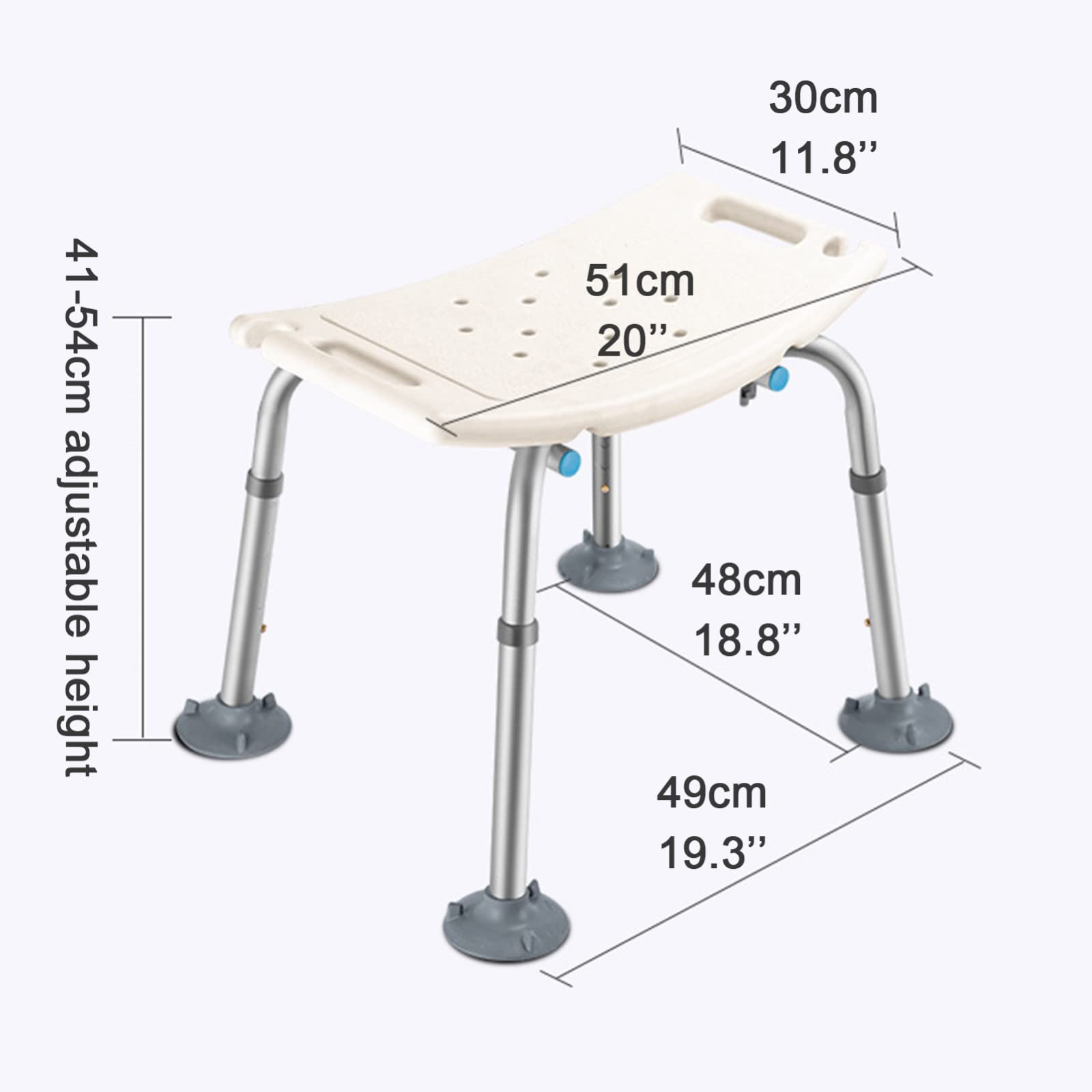 Taburete de Ducha para Ancianos,Taburete de Baño Ventosa Grande Antideslizante Silla de Ducha Asiento de Baño Ducha Sin Respaldo Ajustable en Altura 38-53cm Asiento de Ducha