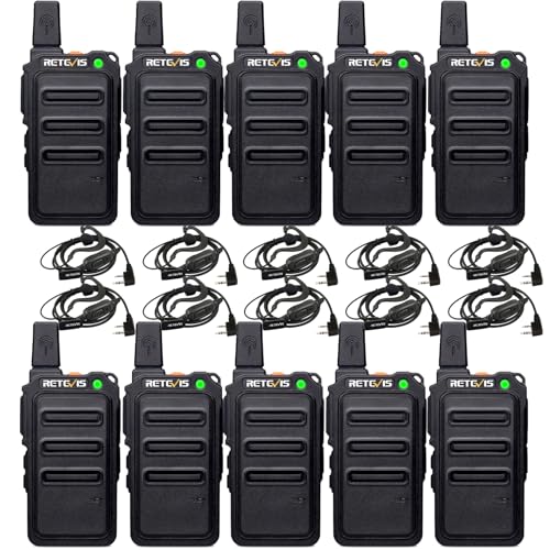 Retevis RT19 Mini Walkie Talkie, Walkie Talkies with Earpiece, 1300mAh, Metal Clip, Portable, Compact Two Way Radio for Adults Business Office School Church Restaurant Retail(10 Pack)