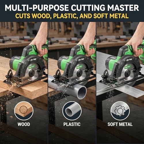 Image of KARTOP Mini Circular Saw Cordless, 5-1 /2 inch Sierra Circular with 3 Blades & 2 Pack 4.0Ah Battery, 7000RPM Power Saws for Wood, Soft Metal, Plastic Cutting