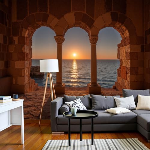 Papier Peint Panoramique 3D Poster Geant Mural Coucher de Soleil Mer - 3
