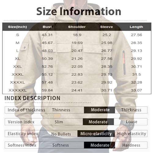 Quarter Zip Pullover Hoodies for Men Plus Size Weighted Work Tactical Hoodie Fleece Hooded Sweatshirt Multi Pockets3