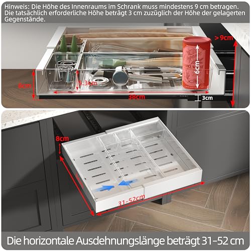 NETEL 2 Stück Teleskopschublade Ohne Bohren,ausziehbare schublade küche – Ansicht 5