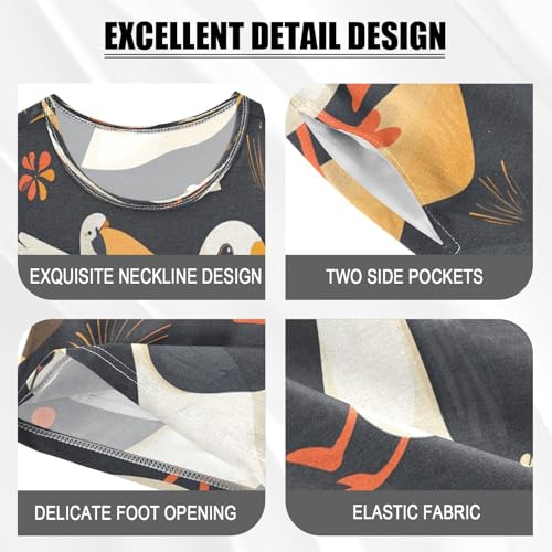 Pajama Sets Short Sleeve Birds on Black Background Soft Cotton Summer Sleepwear 2 Piece PJS Size 5-14T3