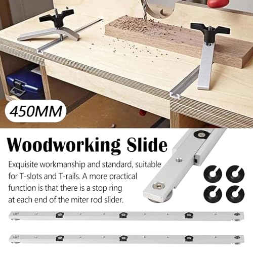 Gehrungsstange 450mm, 2PCS Führungsschiene Gehrungsstange Schieber Verstellbare Miter Bar Saw Slider Aluminiumlegierung T Nut Gehrungsstange Schiene Tischkreissäge Messstange Holzbearbeitungswerkzeug