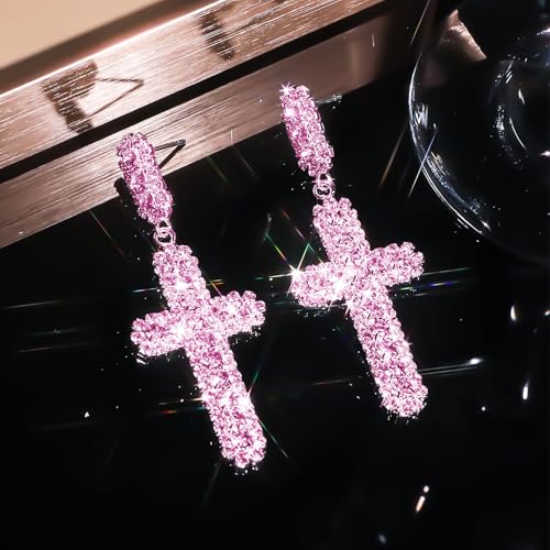 Women's Rhinestone Cross Earrings - image 3