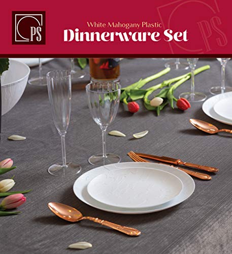 Posh Setting White Plastic Plates Disposable Plastic Wood Pattern Dinnerware (Includes 20 Dinner Plates And 20 Salad Plates) Elegant Disposable Dinnerware Set #TOP1