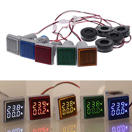 22mm Current Meter Amp & Voltmeter, POWERTOOL 0-100A AC50-500V Digital Display Current Ammeter AD101-22AMS(Pack of 1, Square - Red)