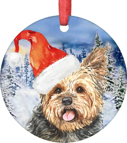 godblessign Adorno de Navidad 2021 para perro, Yorkshire Terrier, Papá Noel, adorno de Navidad de porcelana, Yorkshire Terrier, cachorro, mascota, adornos de árbol de Navidad, decoración de Navidad