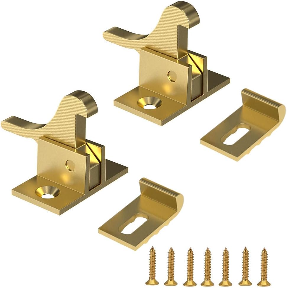 2 Pack Brass Heavy Duty Elbow Latch Window - Cabinet Door Latch for Home/Office/Cabinet Doors &Window Doors，with Mounting Screws