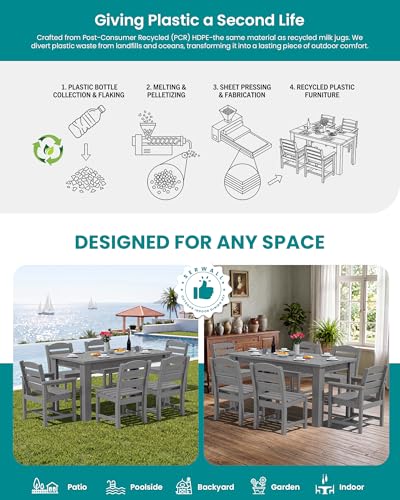 Image of SERWALL Outdoor Dining Set for 10, w / 2 Tables & 10 Chairs, Gray | All Weather Resistant HDPE Dining Sets for Patio, Garden, Backyard