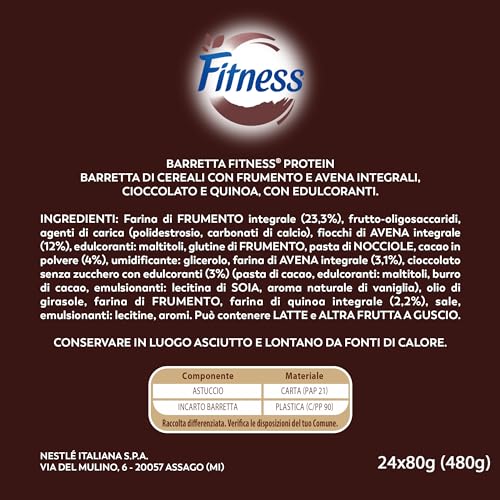FITNESS Protein Cacao Barrette di Cereali Integrali al Cacao, 24 barrette da 20g (480g) - 7