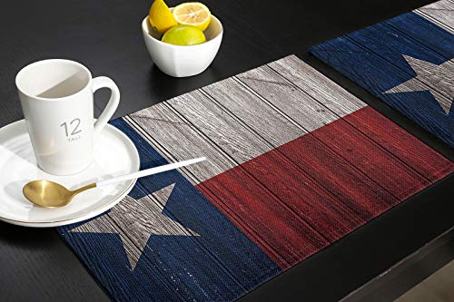 Placemats For Dining Table Set Of 4 Texas State Flag Painted On Wooden Planks Patriotic Emblem Table Mats For Home Kitchen Restaurant Christmas Party Decoration,Washable #TOP4