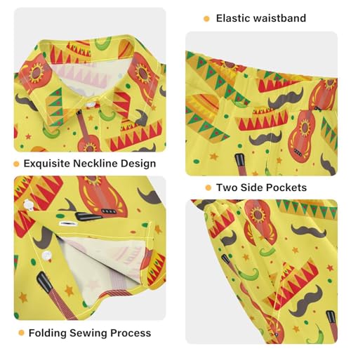 Image of Sunflower Floral Yellow Black Short Sleeve Hawaiian Button Down Shirts and Short Sets for Boys Toddler Summer Outfits