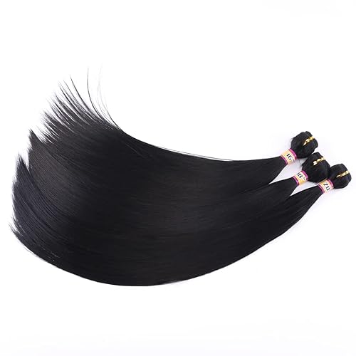 Miniatura 6 de 3 paquetes de extensiones de cabello sintético lacio y sedoso, de 16, 18, 20 pulgadas, trama de cabello negro de color mixto (1#)