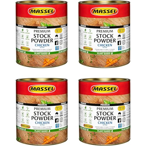 Massel Chicken Style Stock Powder | 4 x 2kg Canister Bulk Pack | Plant Based, Low FODMAP, Gluten Free, Dairy Free, Trans Fat Free, No Added MSG | Alternative to Stock Cubes / Bouillon Cube | Australian Made