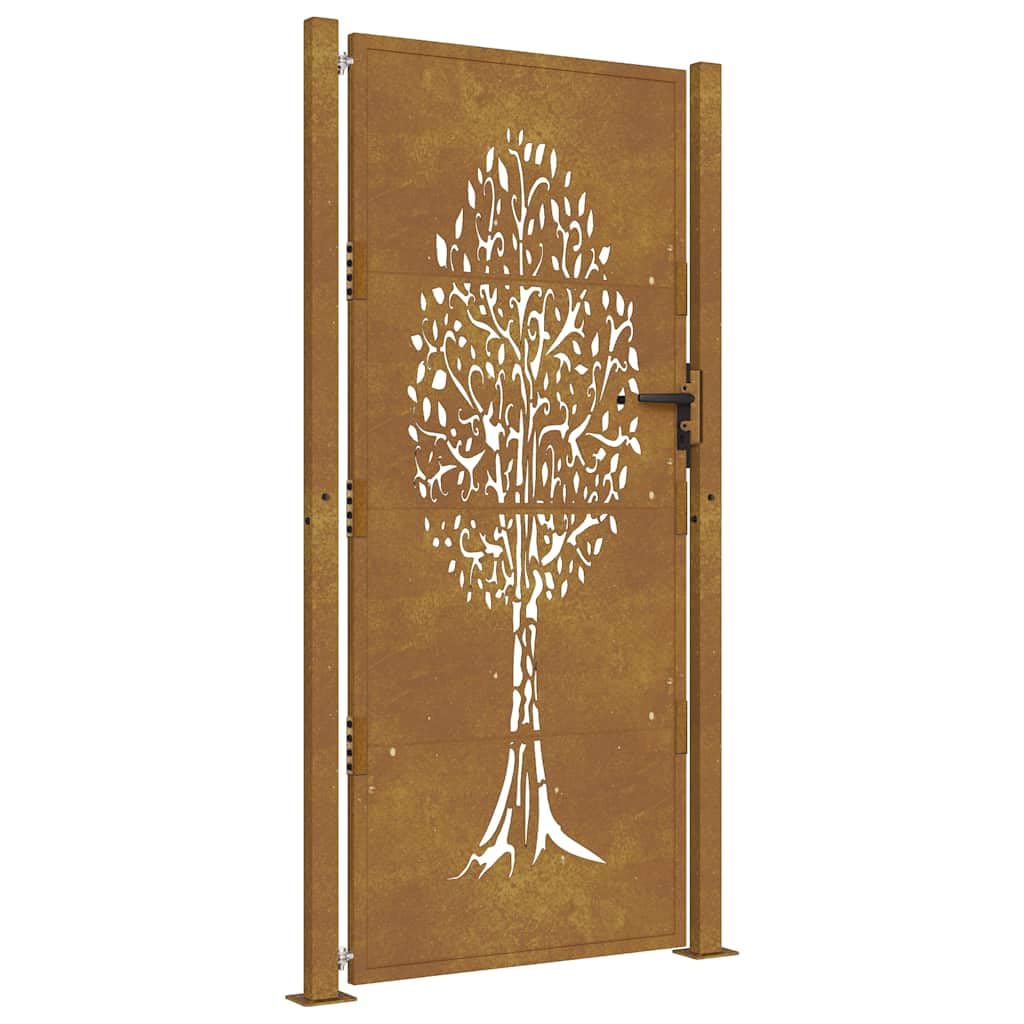 Puerta de jardín 100x175 cm de acero corten con diseño de árbol