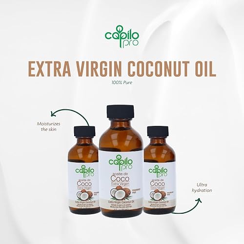 Miniatura 2 de Capilo Aceite de coco virgen profesional, cuidado del cabello y la piel (botella de 2 onzas), sin parabenos, sin sal, sin sulfato de sodio, sin