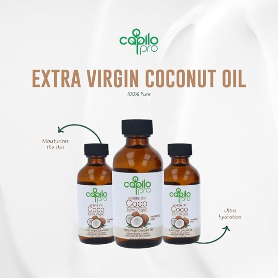 Capilo Extra Virgin Coconut Oil (2 Fl Oz) - Hair and Skin Care, Natural Ingredients, Paraben-Free, Salt-Free, Sulfate-Free, Silicone-Free, Mineral Oil-Free